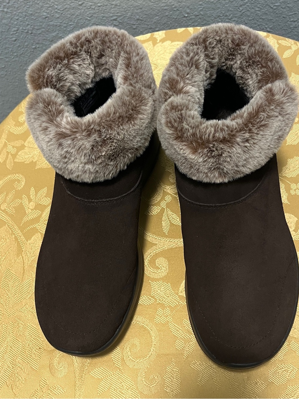 Skechers Dark Brown Faux-Fur Cuff Winter Slip-On Boots